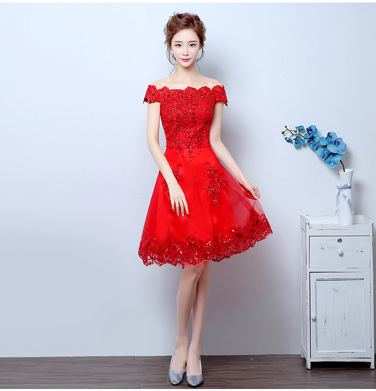 Princess Red Evening Dresses Elegant Off the Shoulder Bride Gown with Appliques Short Ball Prom Party Homecoming/Graduation Formal Dress
