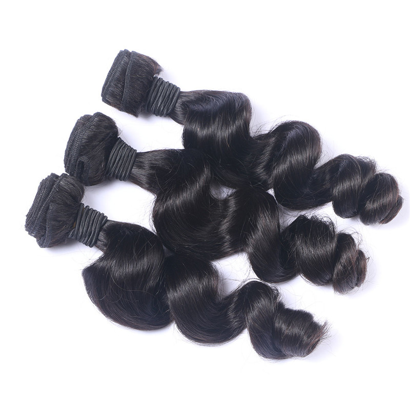 Natural Black 1b Loose Wave Human Hair Bundles 100% Peruvian Human Hair Extension Loose Wave Hair Weave Double Machine Weft