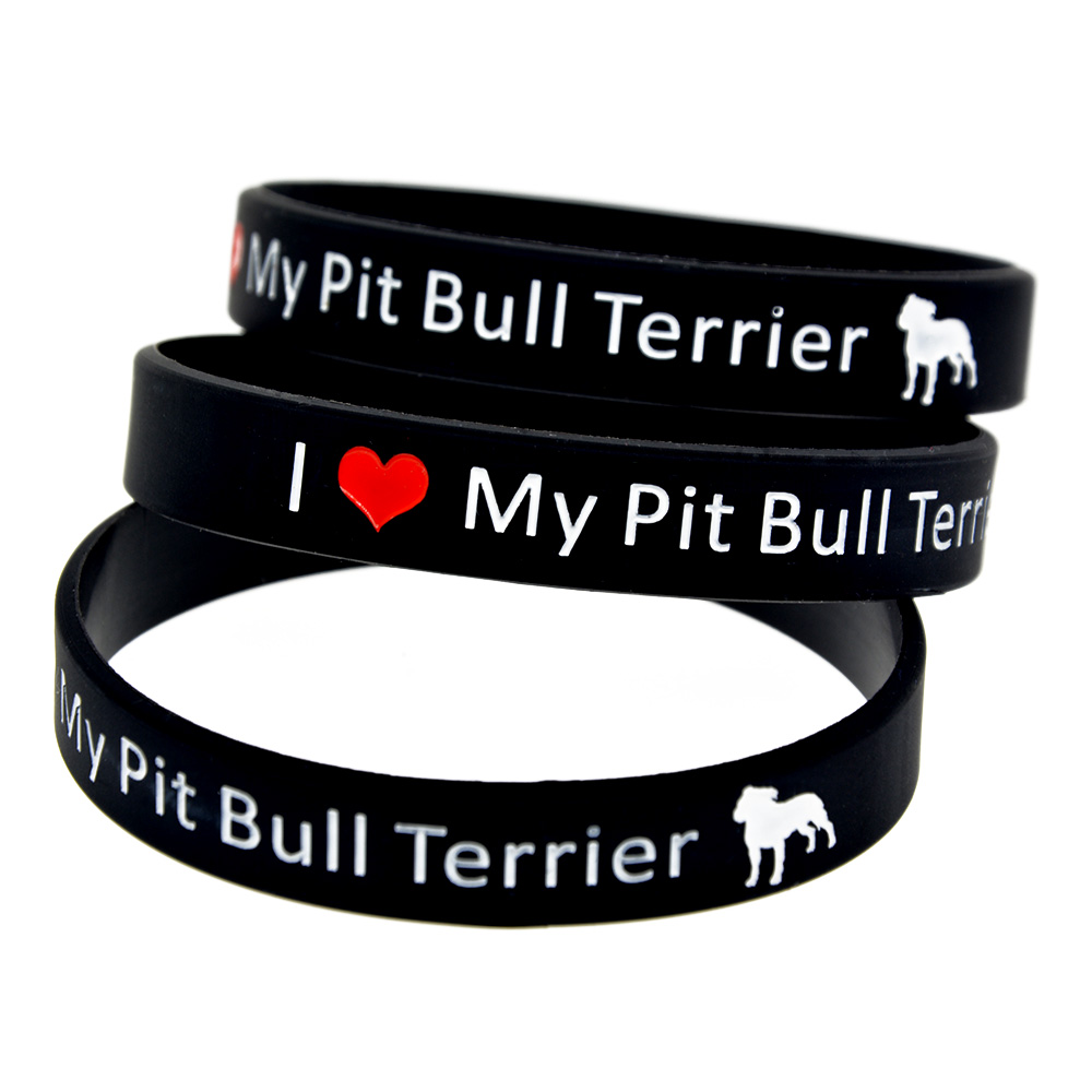 100PCS I Love My Pit Bull Terrier Silicone Bracelet Debossed and Ink Filled Logo Black Fashion Gift