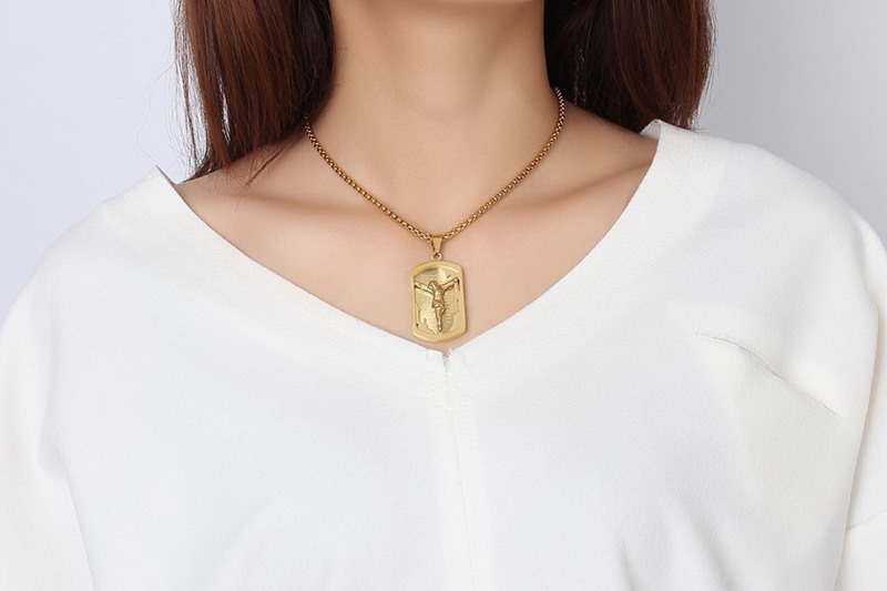 Jesus Necklace Pendant Spanish Bible Gold Plated Stainless Steel Men Jewelry PN-655