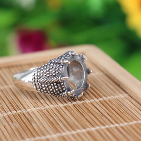 Art Nouveau Art Deco Vintage Antique Retro 925 Sterling Silver Semi Mount Ring Setting 13x13mm Round Cabochon Fine Silver Men Jewelry