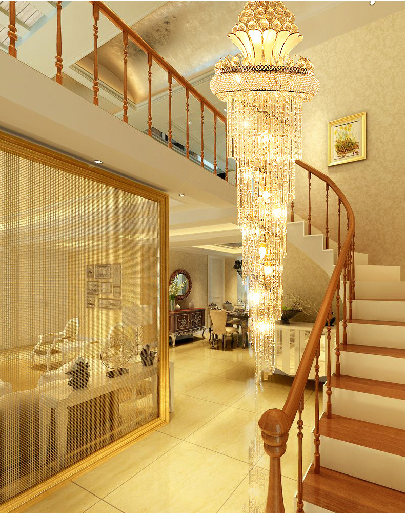 Modern Crystal Chandeliers American Long Gold Chandelier Lighting Fixture European Luxurious Droplight 3 White Light Colors Dimmable Hanging Lamps