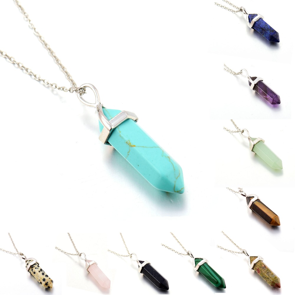 Hexagonal column Natural Amethyst Necklace Pink Crystal Pendant Necklaces Druzy Gem Stone Statement Collares Jewelry