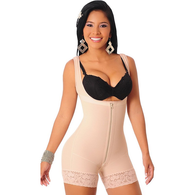 Women Post Surgery Lace Hem Full Bodyshaper Underbust Slimming Waist Trainer Tummy Control Underwear Butt Lifter Latex Zipper Body Shaper