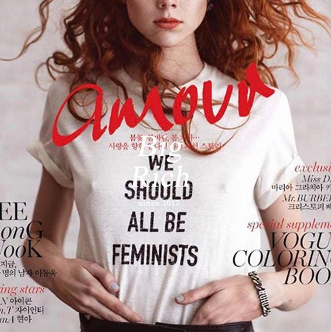 WE SHOULD ALL BE FEMINISTS Women039s white round neck short sleeve Tshirt size SL