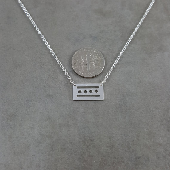 10PCS- N040 Gold Silver Simple Chicago Flag Necklace American USA City Flag Necklaces United States US State City Necklace Stars Necklaces