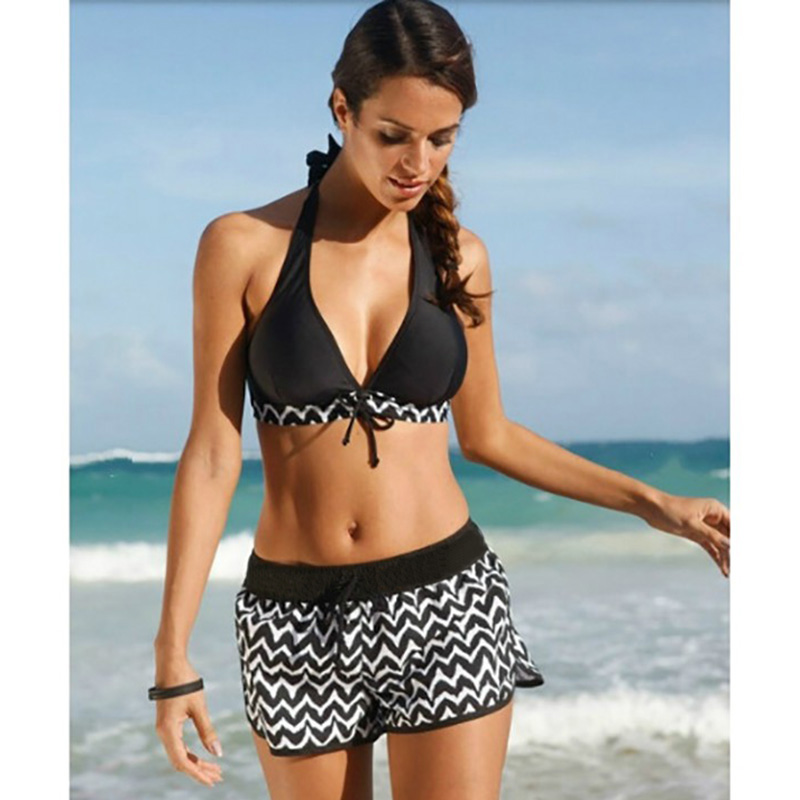 Sexy Halter Brazilian Bikinis Women Plus Size Swimwear Push Up Bikini Set Striped Swimsuit With Shorts Beach Wear Bathing Suits, Black top
Sexy Halter Brazilian Bikinis Women Plus Size Swimwear Push Up Bikini Set Striped Swimsuit With Shorts Beach Wear Bathing Suits, Black top