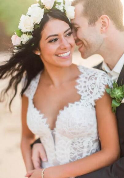 Bohemian Beach Overskirt Wedding Dress 2019 Sweetheart Neck Capped Sleeves Open Back Sheah Short White Lace Bridal Gown Custom Made Size