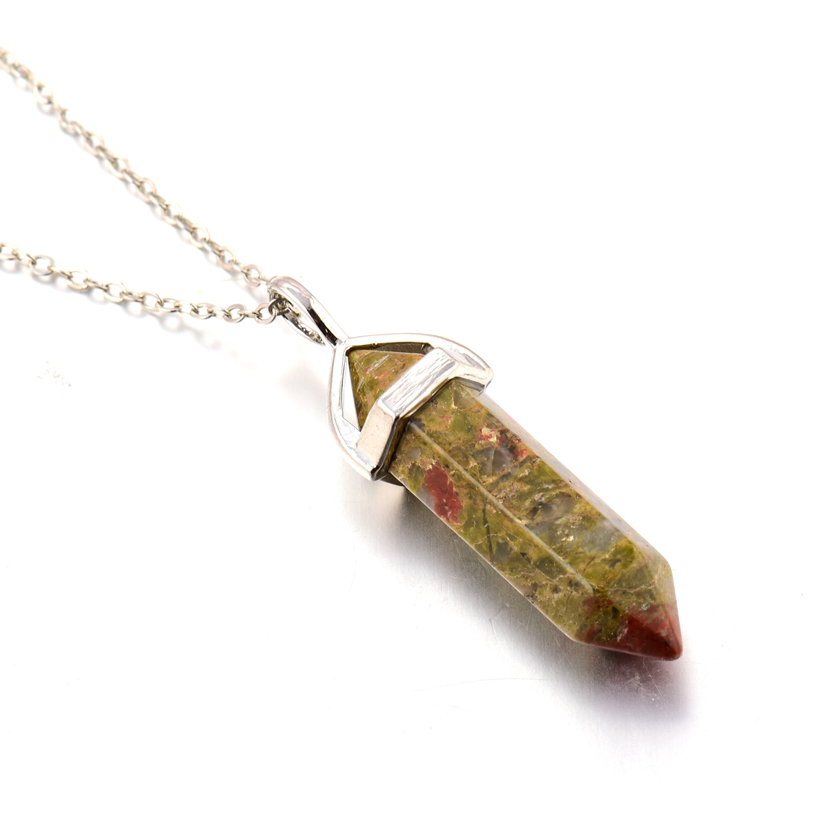Natural Stone Bullet Shape Pendant Necklaces Chains Hexagonal Prism Chakra Reiki Crystal Jewelry for women men