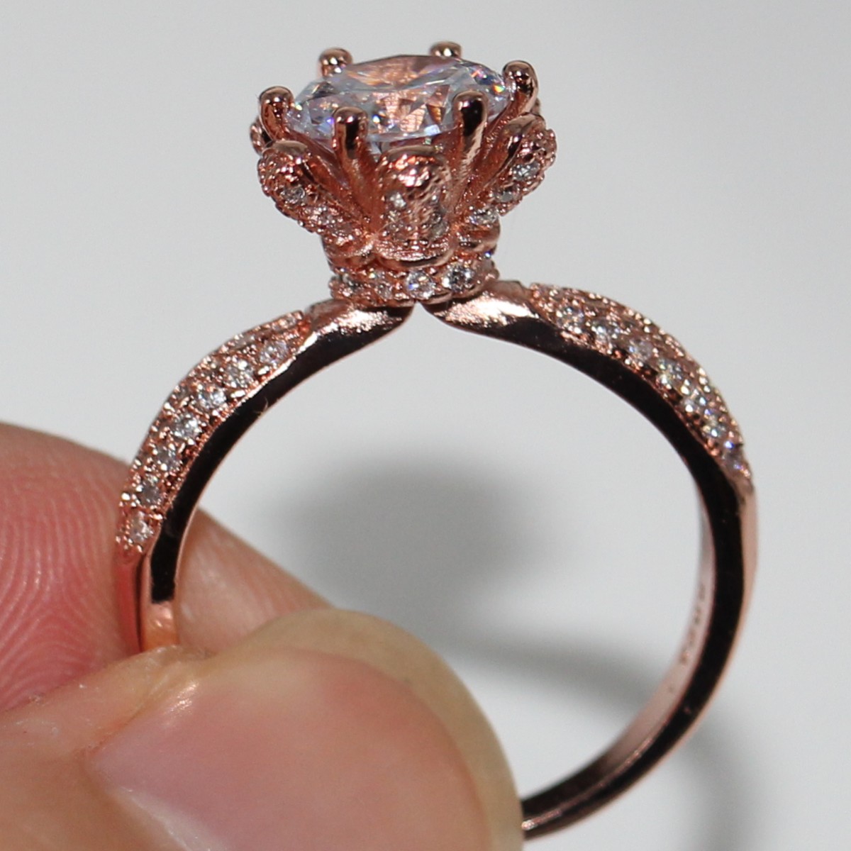 Wholesale Handmade choucong Jewelry: Sterg Sier Solitaire White Topaz Wedding Ring in Rose Gold