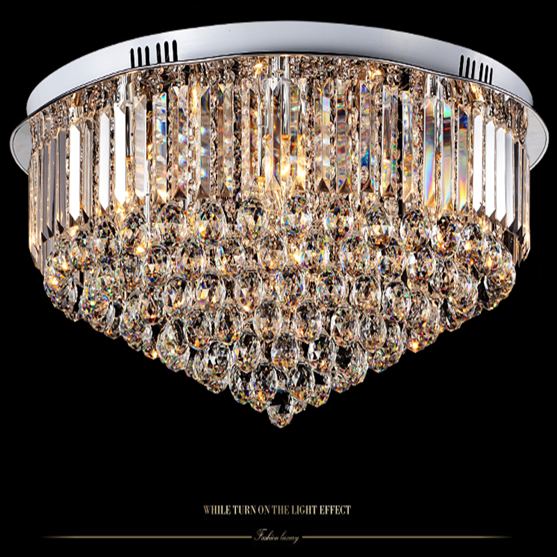 Crystal Led Ceiling Light Round E14 Chandelier Fitting Lamp K9 Crystal Silver Chrome Ceiling Pendant Light for Living room