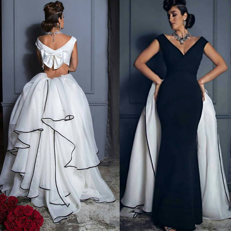 V Neck Black and White Straight Formal Evening Dresses Long Open Back with Bow Ruffles Gorgeous Evening Gowns vestido longo, Gray
V Neck Black and White Straight Formal Evening Dresses Long Open Back with Bow Ruffles Gorgeous Evening Gowns vestido longo, Gray