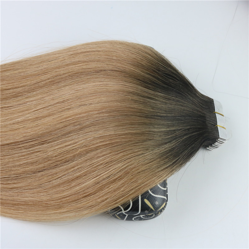 Tape In Human Hair Extensions Ombre Hair Brazilian Virgin Hair Balayage Dark Brown to 27 Blonde Extensions Highlight Skin Weft