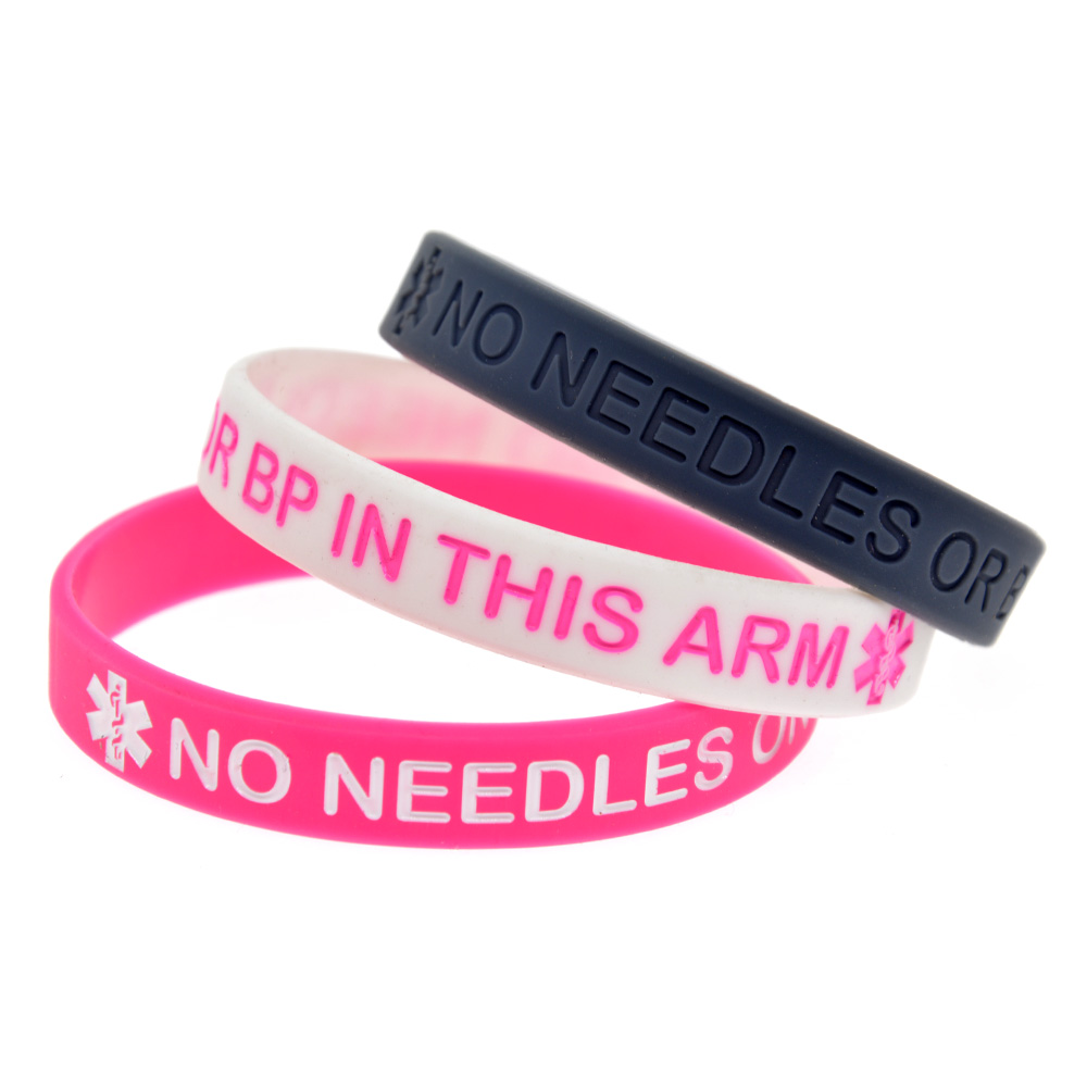 1PC No Needles or BP in This Arm Silicone Wristband Debossed Logo Soft And Flexible Adult Size 3 Colors