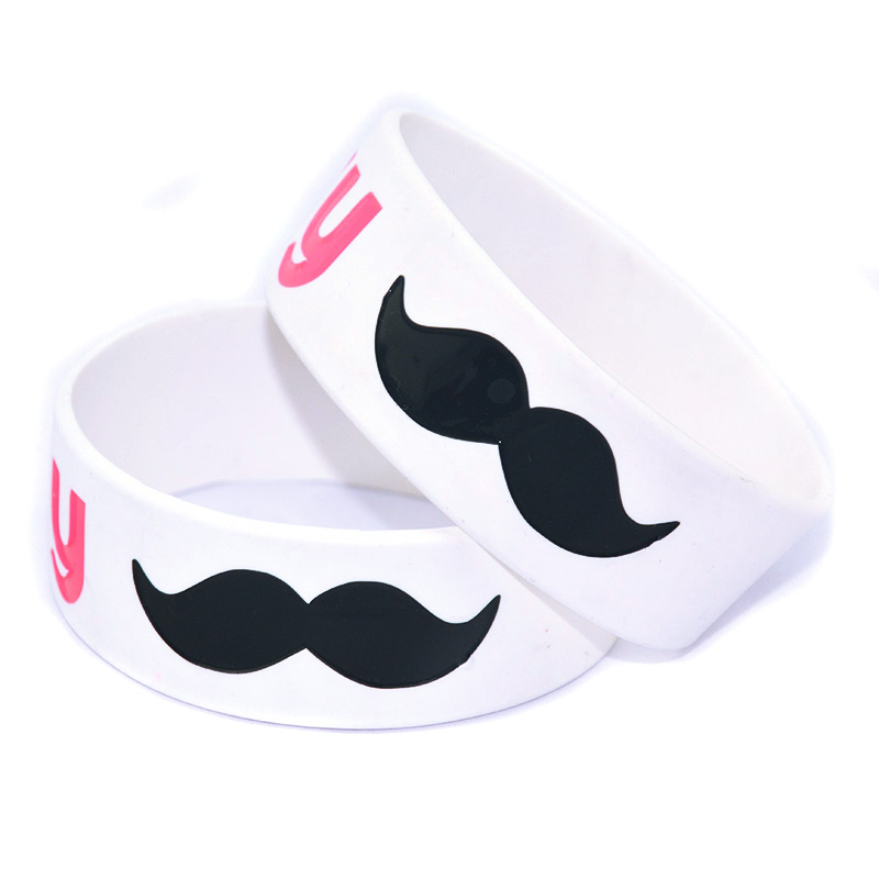 1PC Kiss My Mustache Silicone Wristband White 1 Inch Wide Fashion Decoration Rubber Gift Adult Size
