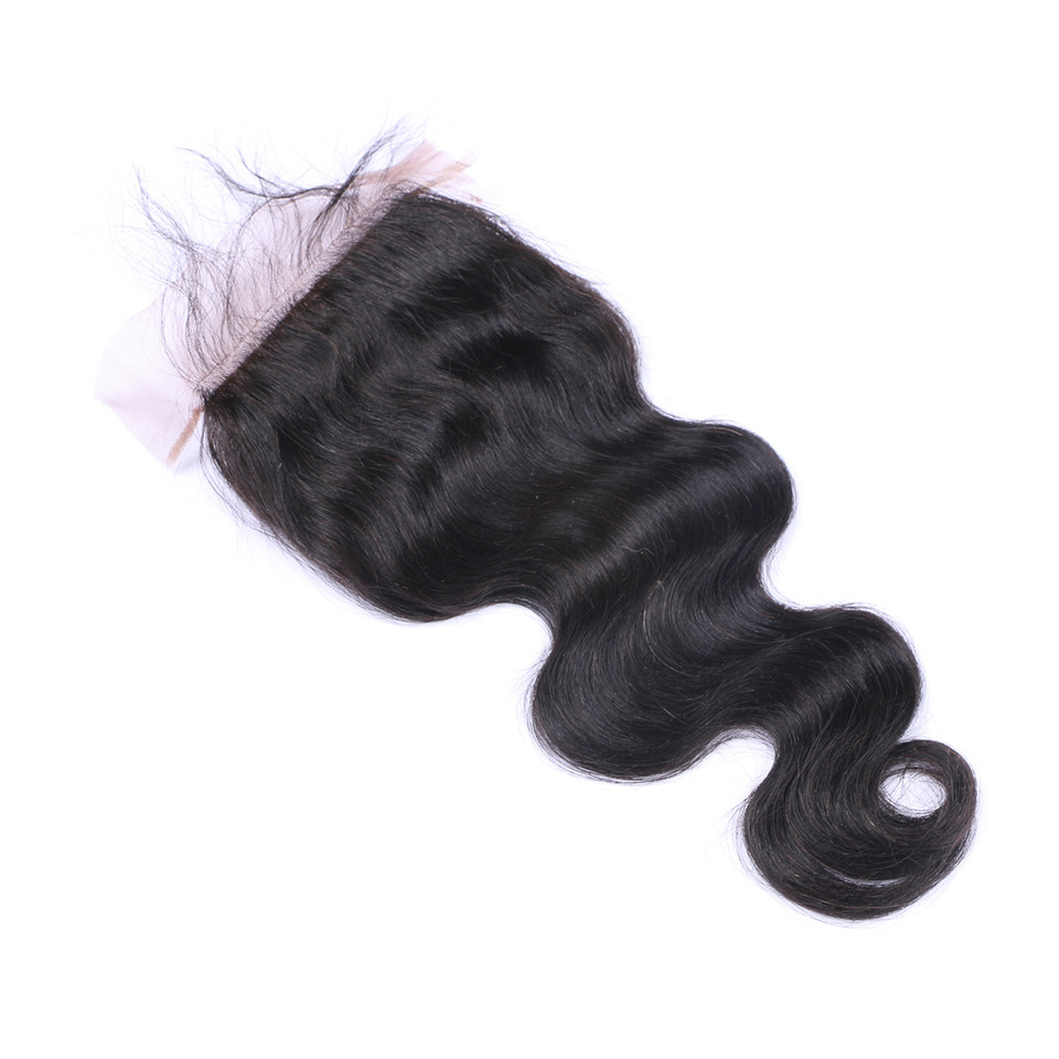 Free shipping Body Wave Silk Base Free Part Remy Human Closure Bleached Knots With Baby Hair Top Closures
