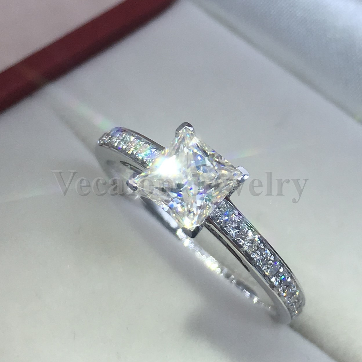 Vecalon Fashion Jewelry Women ring Princess cut 2ct diamond Cz 925 Sterling Silver Female Engagement wedding Band ring