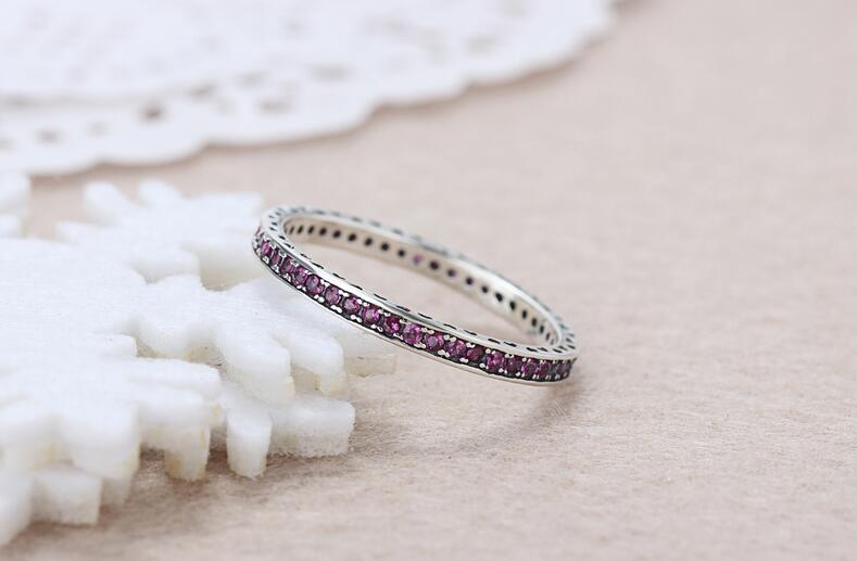 Wholesale Luxury Jewelry 925 Sterling Silver Single row drilling Ruby CZ Diamond Gemstones Wedding Women Engagement Band Ring Gift Size5-11