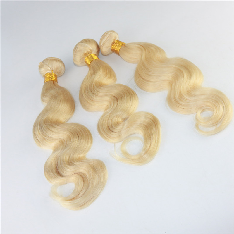 Factory Wholesale #613 Blonde Human Hair Bundles Virgin Unprocessed Remy Hair Extensions Body Wave Russian Human Hair Weft Extensions 100g