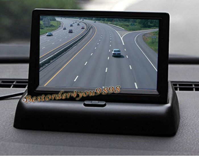 4.3" Car LCD Foldable Monitor Rear View Kit + Wireless 18IR Car Reversing Backup Camera