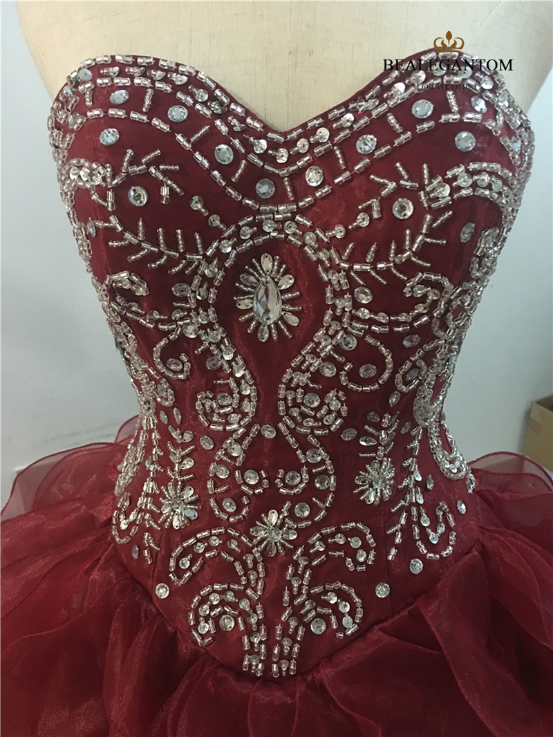 new elegant ball gown wine red quinceanera dresses beaded crystals appliques sweet 16 dresses for 15 years debutante gown qc261