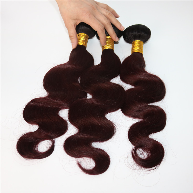 360 Lace Frontal With Bundles Two Tone Dip Dye Burgundy 99J Body Wave Ombre Human Hair Weaves Closure