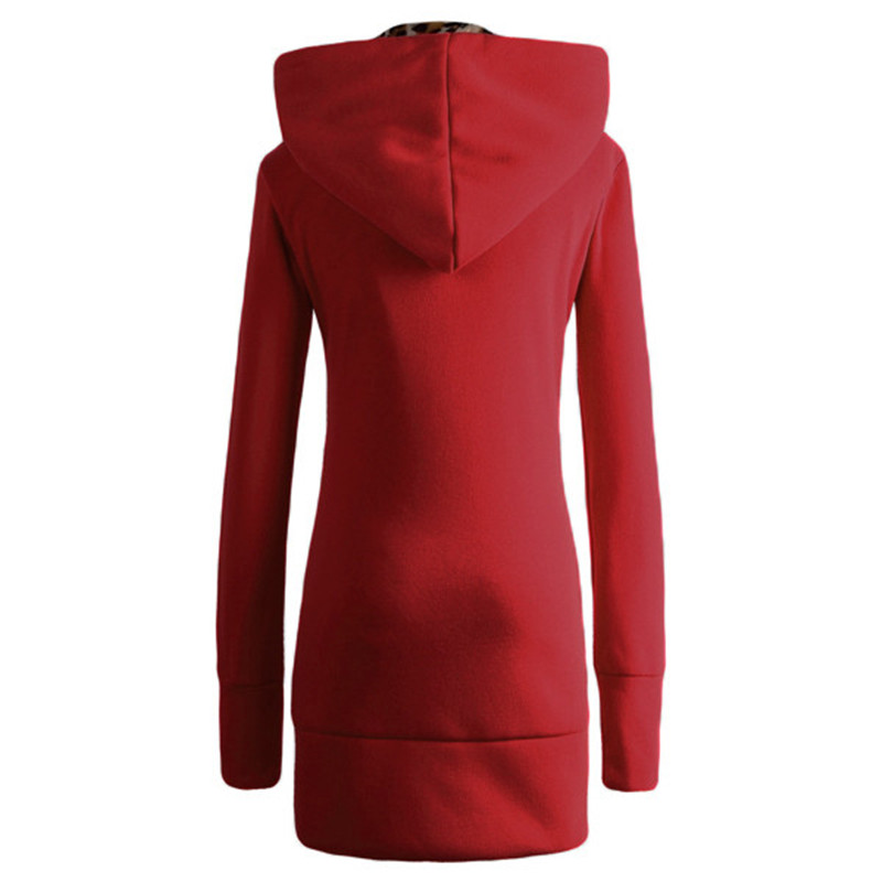 Wholesale- Autumn Winter Women Hoodies 2017 Stylish Leopard Fleece Hooded Sweatshirt Female Casual Slim Long Pockets Outwear Coat Plus Size