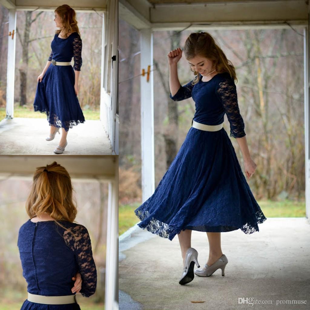 2017 Free Shipping Tea Length Navy Blue Bridesmaid Dresses Beautiful A Line Scoop Zipper Back Custom Made Maid of Honor Dress Long Sleeves
2017 Free Shipping Tea Length Navy Blue Bridesmaid Dresses Beautiful A Line Scoop Zipper Back Custom Made Maid of Honor Dress Long Sleeves