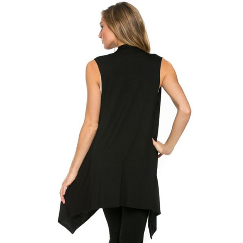Women Sleeveless Jacket Soft Outerwear Cardigan Long Tops Coat Waistcoat