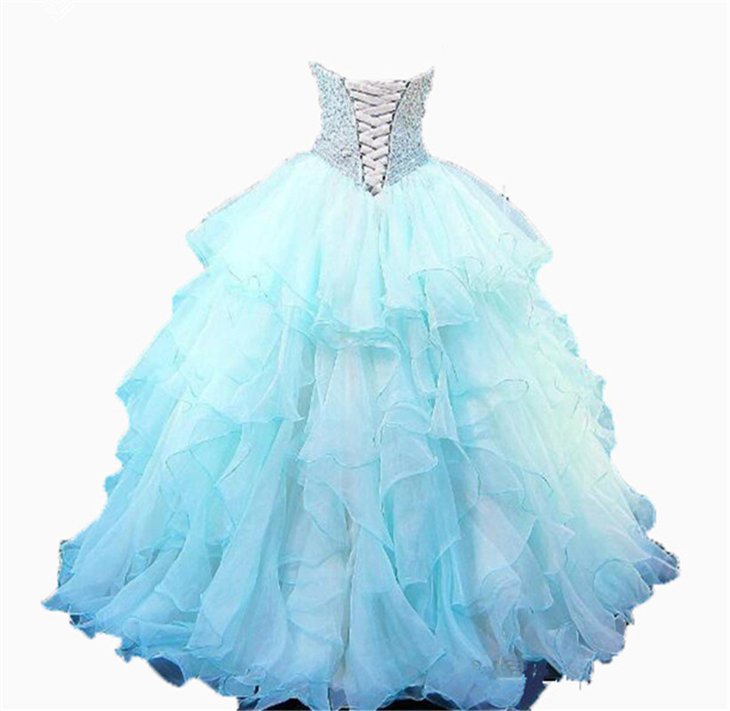 2017 New Sexy Sweetheart Crystal Ball Gown Quinceanera Dresses with Beading Organza Plus Size Sweet 16 Dress Vestido Debutante Gowns BQ73