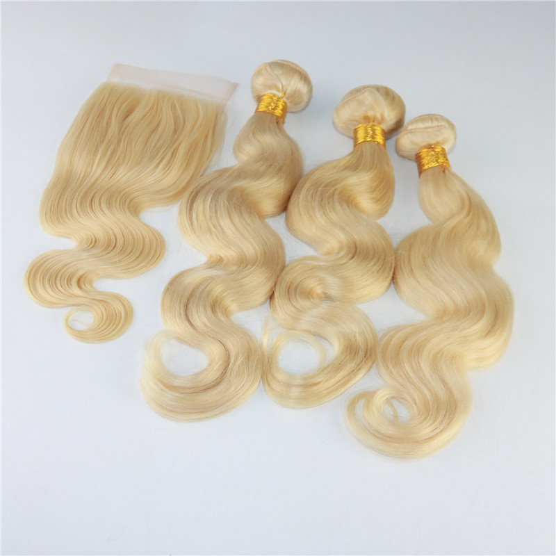 Factory Wholesale #613 Blonde Human Hair Bundles Virgin Unprocessed Remy Hair Extensions Body Wave Russian Human Hair Weft Extensions 100g
