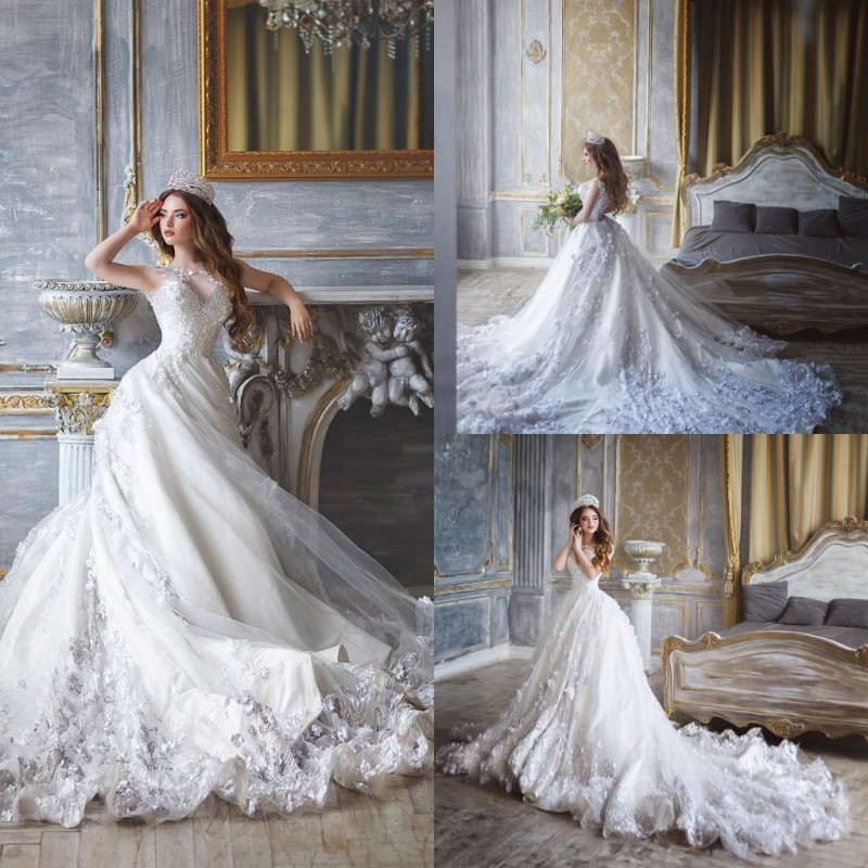 Luxury Lace Princess Wedding Dresses Jewel Neckline Delicate Appliques A Line Wedding Gowns Sweep Train Ball Custom Made Bridal Gown, Champagne
Luxury Lace Princess Wedding Dresses Jewel Neckline Delicate Appliques A Line Wedding Gowns Sweep Train Ball Custom Made Bridal Gown, Champagne