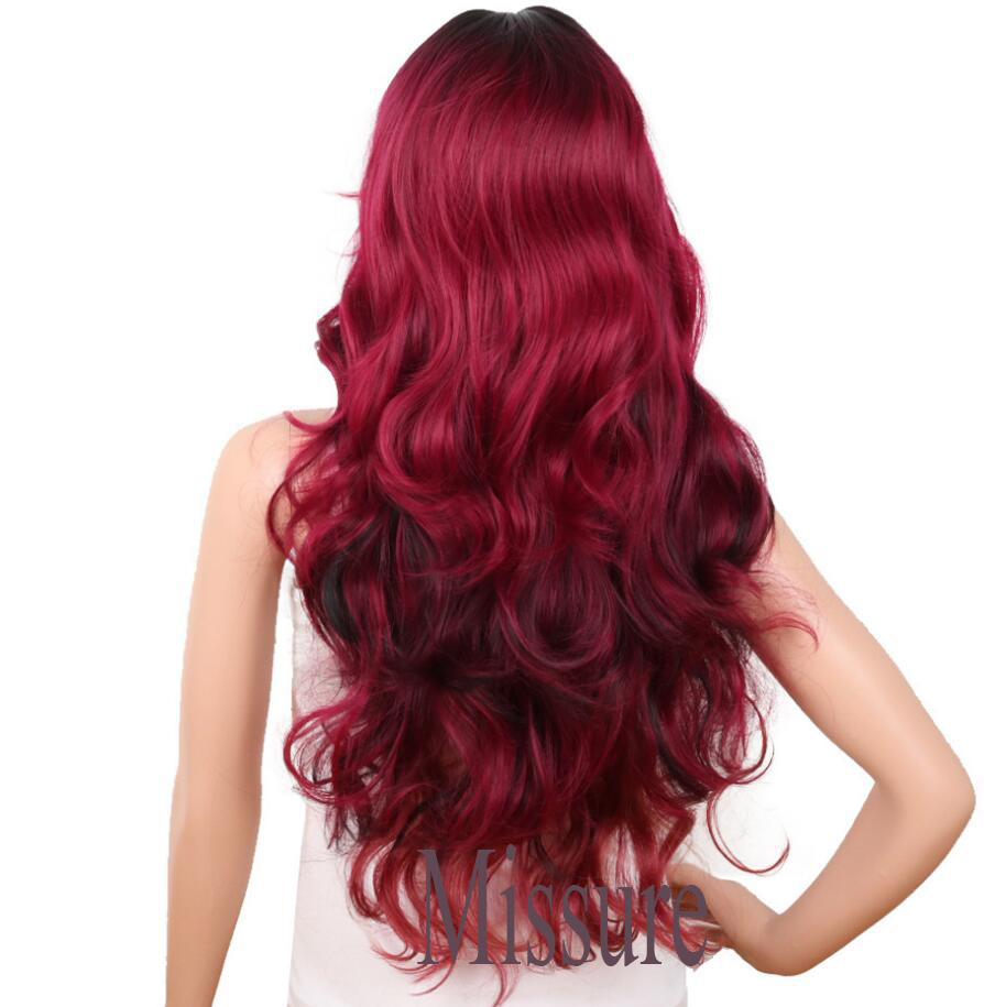 Beatifu Long Brown Ombre Hair Fashion Synthetic Big Wave Wig Hairstyle Hightemperature for women's Party