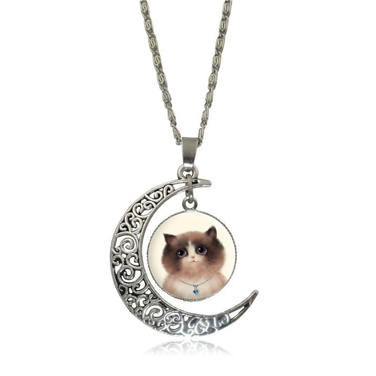 Best gift Breaking cartoon cat moonlight gemstone necklace WFN539 (with chain) mix order 20 pieces a lot