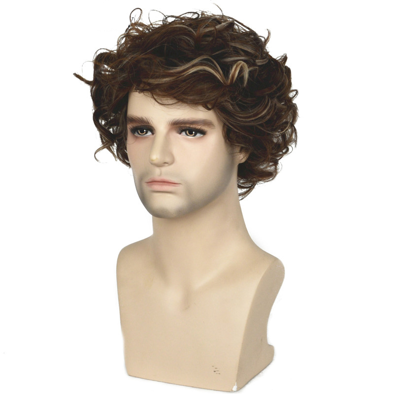 8 inch Short Men Wigs Synthetic Curly Wig Color Mixing Male Hair free shipping