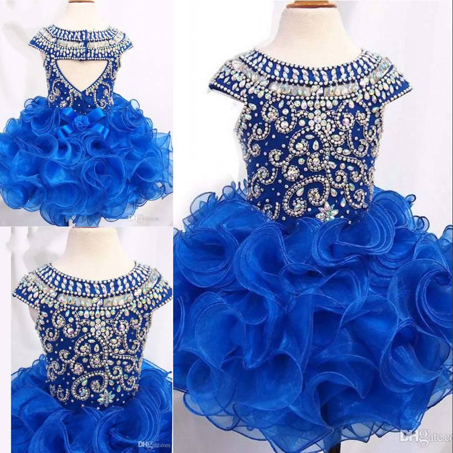 

Blue Beading Ball Gown Girls Pageant Dresses Rhinestones Toddler Open Back Flower Girl Dress Ruffled Crystals Organza First Communion Gowns, Green