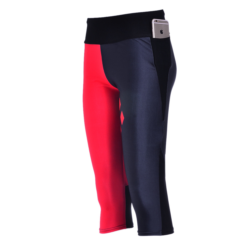 High quality Summer digital printing red and black Women's Leggings four-shaped hip waist 7 points sports pants W062 Womens Legging