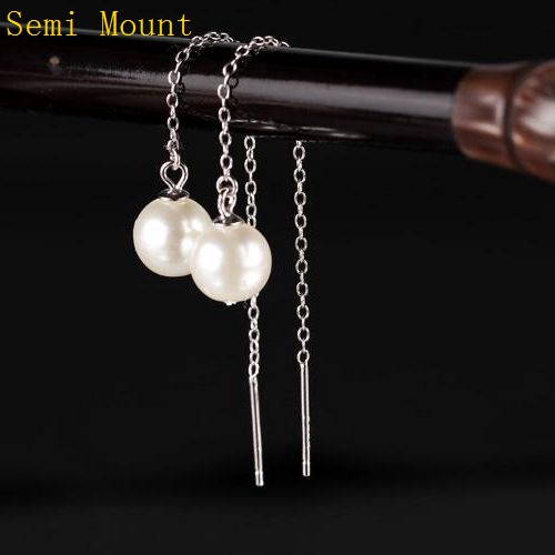 Real Fine Silver 925 Sterling Silver Chandelier Stud Earrings 8mm Pearl or Round Bead Semi Mount