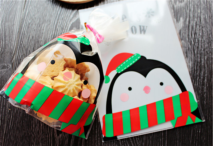 Wholesale-10Pcs Santa Claus Christmas Gift Treat Bags Plastic Cookies Biscuits Candy Packaging Bag Birthday Party Wedding Favor