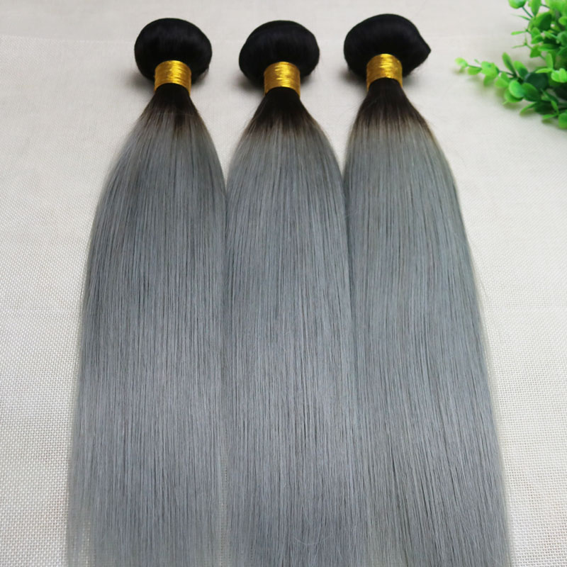 Ombre Grey Human Hair Weave Straight Brazilian Viegin Hair Bundles Two Tone Color Gray Hair Bundles Top Quality Best Seller