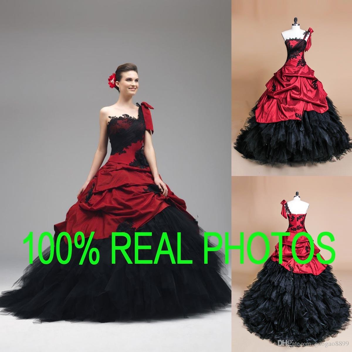 Real Image Gothic Gown Ball Wedding Dresses Black and Red One Shoulder Lace Appliques 2019 Quinceanera Bridal Party Gown Vintage Top Quality, Pink
Real Image Gothic Gown Ball Wedding Dresses Black and Red One Shoulder Lace Appliques 2019 Quinceanera Bridal Party Gown Vintage Top Quality, Pink