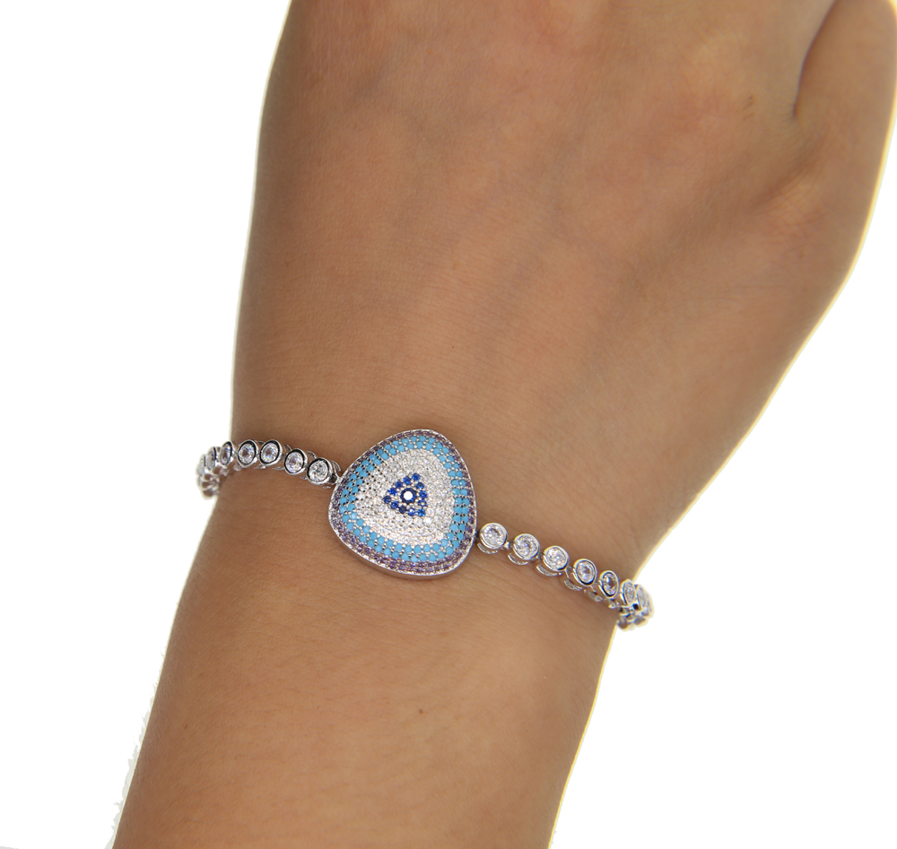 design 2 5mm cz tennis chain purple clear turquoise colorful stone turkish evil eye tennis bracelet for women girl