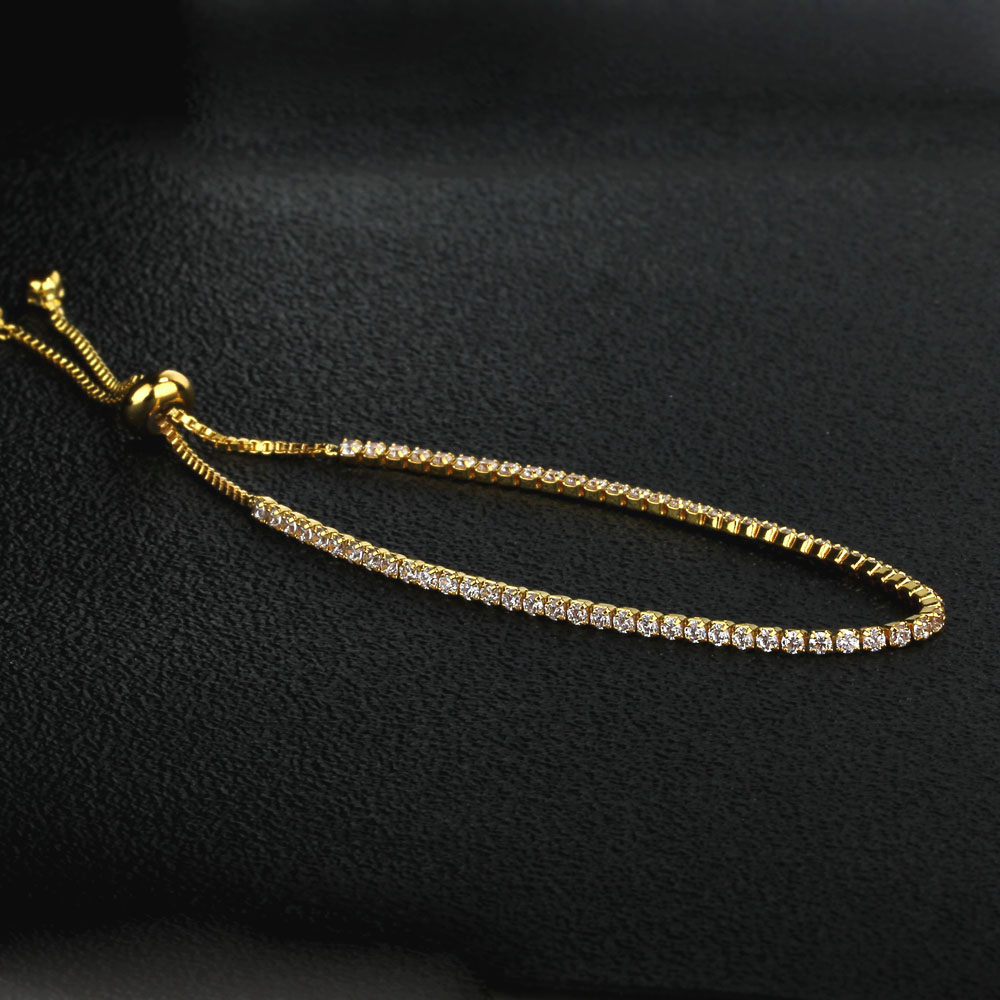Party Jewelry Adjustable Bracelet For Women 2mm Cubic Zirconia Gold Plated Blacelets & Bangles Friend Gift ( BA101437) 17401