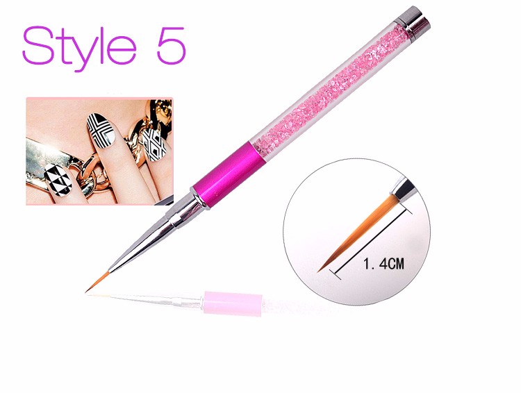 Nail Art Brush Pen Rhinestone Diamond Metal Acrylic Handle Carving Powder Gel Liquid Salon Liner Nail Brush With Cap ZA2094