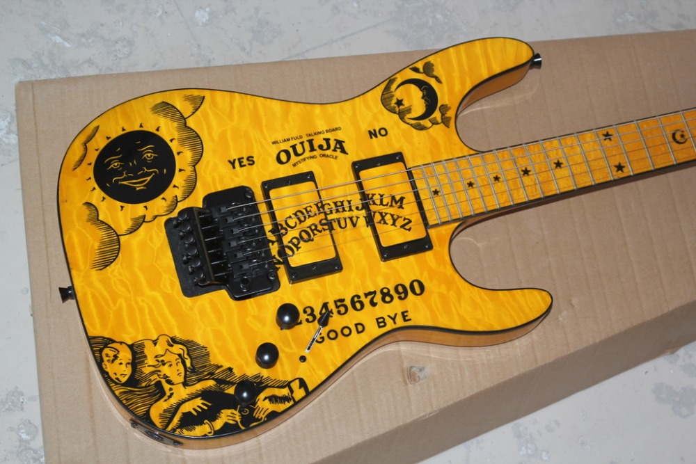 LTD Kirk Hammetts Flame Maple Top Yellow KH-2 Ouija Electric Guitar Star & Moon Inlay Floyd Rose Tremolo EMG Pickups Black Hardware
LTD Kirk Hammetts Flame Maple Top Yellow KH-2 Ouija Electric Guitar Star & Moon Inlay Floyd Rose Tremolo EMG Pickups Black Hardware
