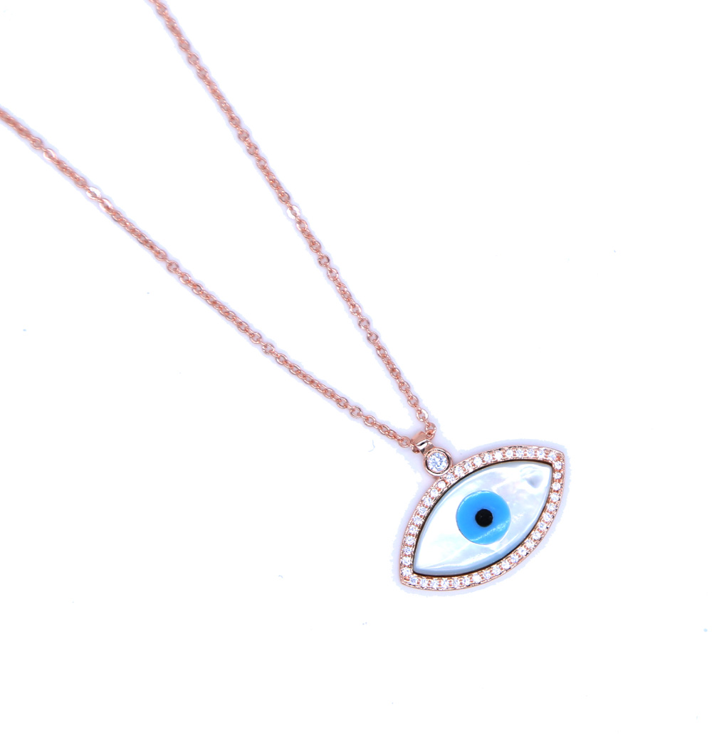 factory wholesale fashion jewelry big pendant mother of pearl evil eye charm pave cz delicate turkish evil eye necklace