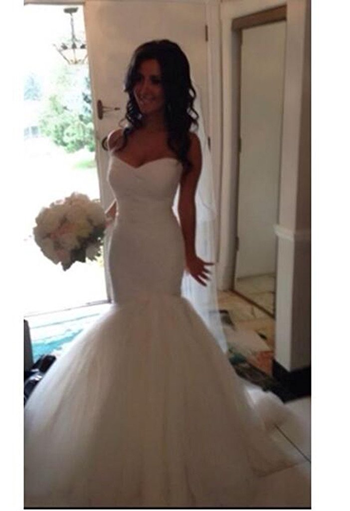 new real photo elegant white mermaid wedding dresses long tulle sweetheart floorlength wedding party bridal gowns bm14