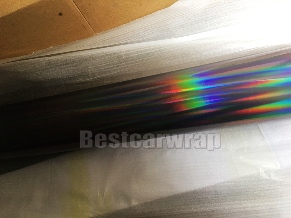 Black holographic Chrome Vinyl Car WRAP FILM Sticker With Air release Hologram NeoChrome Whole car covering foil Size:1.52*20M/Roll