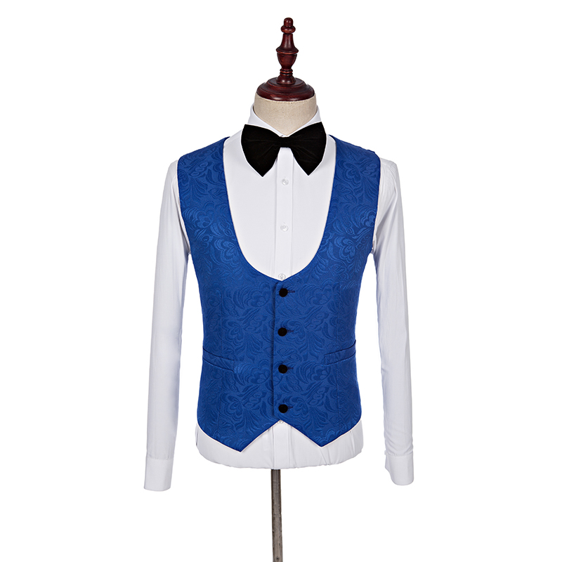 Side Vent Groomsmen Shawl Black Lapel Groom Tuxedos Royal Blue Men Suits Wedding/Prom Best Man Blazer (Jacket+Pants+Bow Tie+Vest) K662