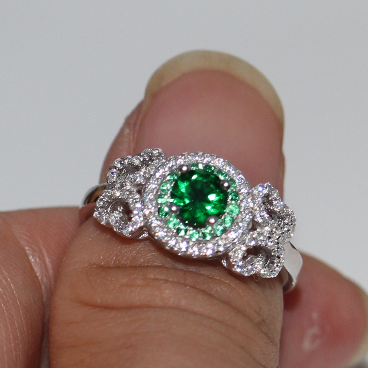 Sterg Sier Emerald Ring for Women with Cubic Zirconia Birthstone - Solid Size 5-10